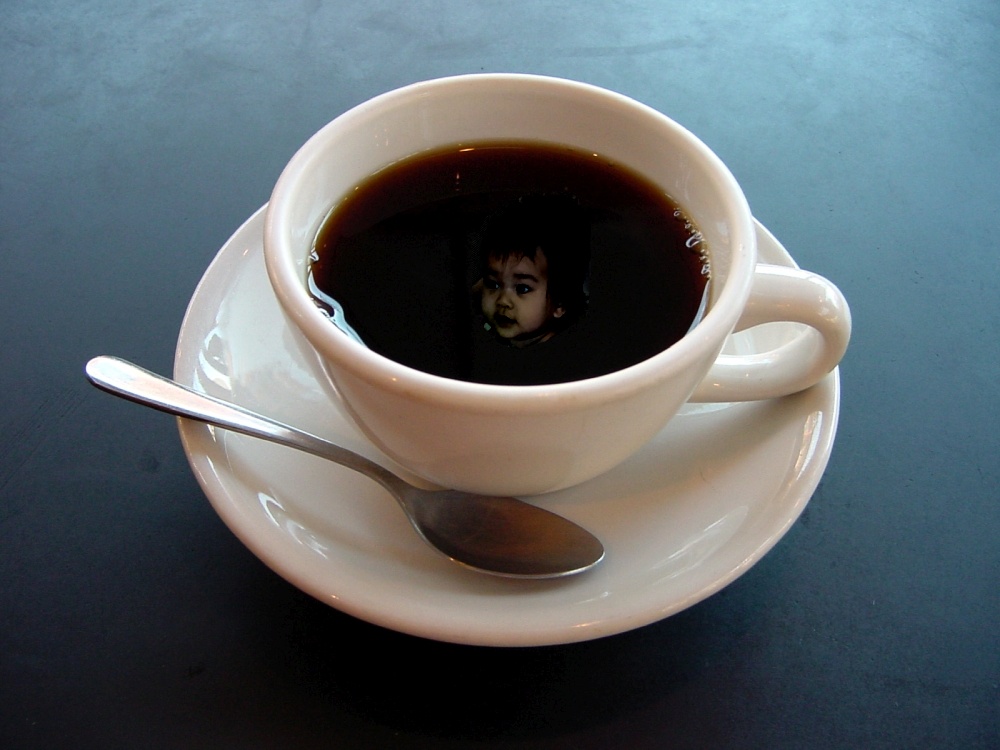 Riley's face in the coffee cup, the final blended result