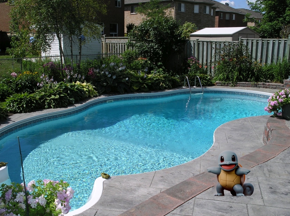 Squirtle standing in front of the pool, the final blended result