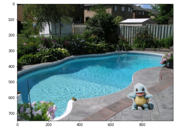 Squirtle pasted onto the pool without blending.